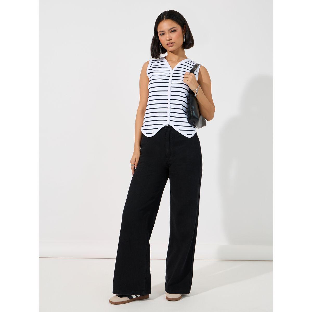 Styli Striped Asymmetric Hem Vest-women-clothing-tshirts-image-2