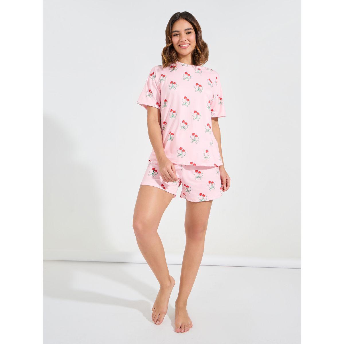 Styli Unwind AOP Cherry Drop Shoulder T-Shirt & Short Set-women-clothing-nightwear-pyjamas-shortsets-image-1