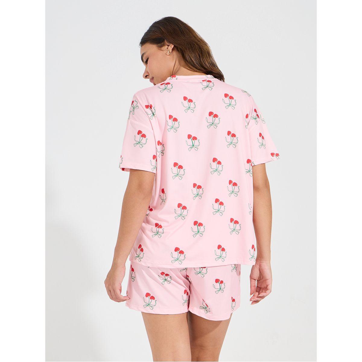 مجموعة من شورت مع تيشيرت مطبع بالكامل-women-clothing-nightwear-pyjamas-shortsets-image-6