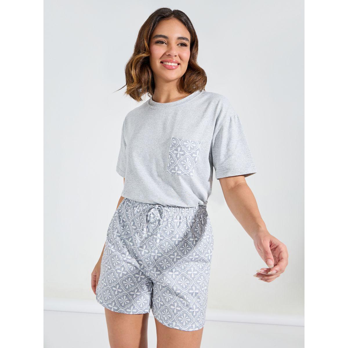 Styli Unwind Aztec Print Pocket T-Shirt & Short Set-women-clothing-nightwear-pyjamas-shortsets-image-1