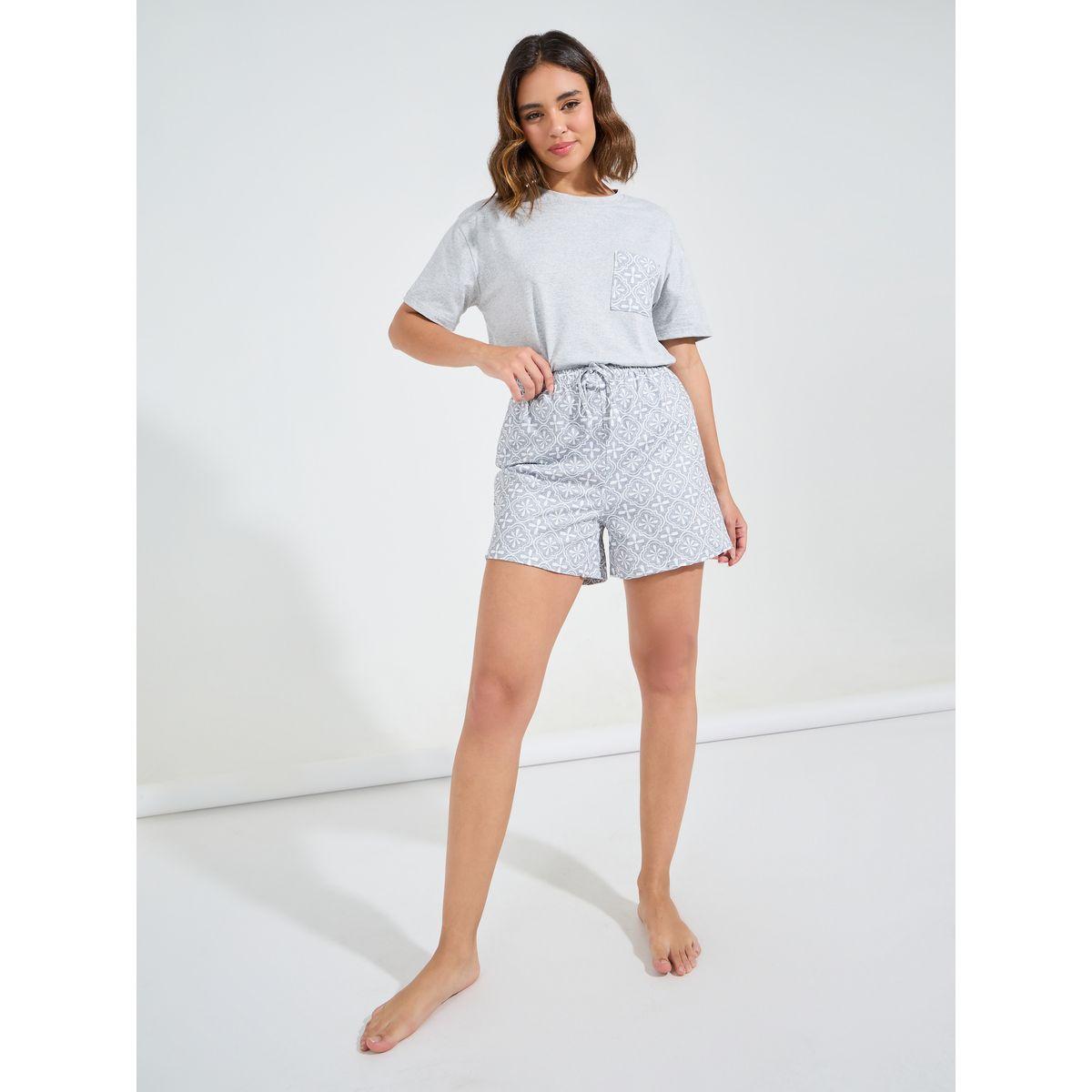 Styli Unwind Aztec Print Pocket T-Shirt & Short Set-women-clothing-nightwear-pyjamas-shortsets-image-2