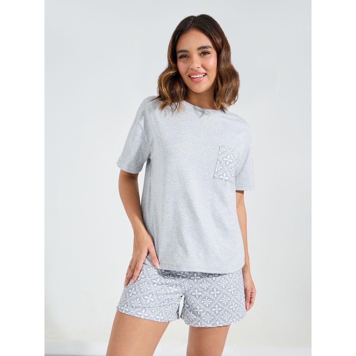 Styli Unwind Aztec Print Pocket T-Shirt & Short Set-women-clothing-nightwear-pyjamas-shortsets-image-3