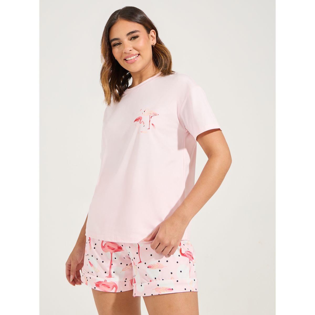 مجموعة من شورت مع تيشيرت باكتاف منخفضة-women-clothing-nightwear-pyjamas-shortsets-image-1