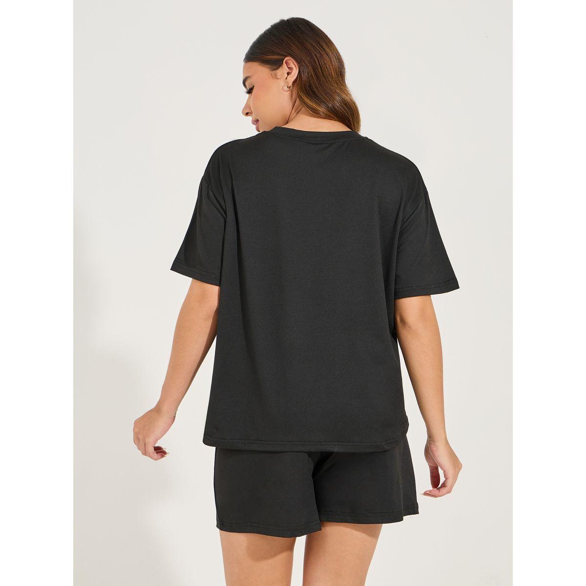 Styli Unwind Circle Slogan T-Shirt & Short Set-women-clothing-nightwear-pyjamas-shortsets-image-6