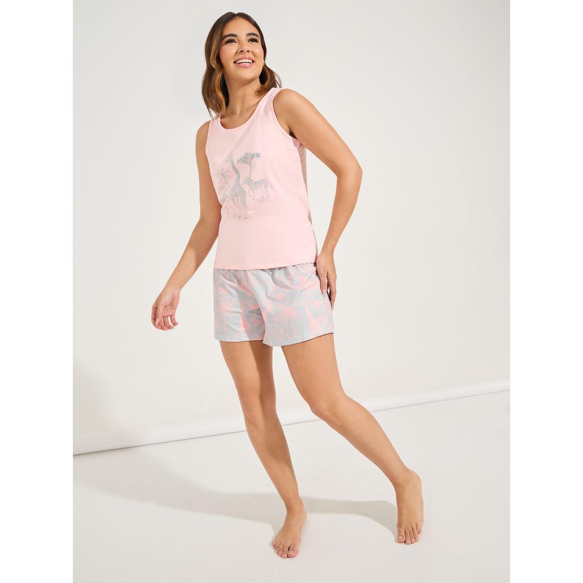 مجموعة من شورت مع فيست بطبعة جرافيك-women-clothing-nightwear-pyjamas-shortsets-image-6