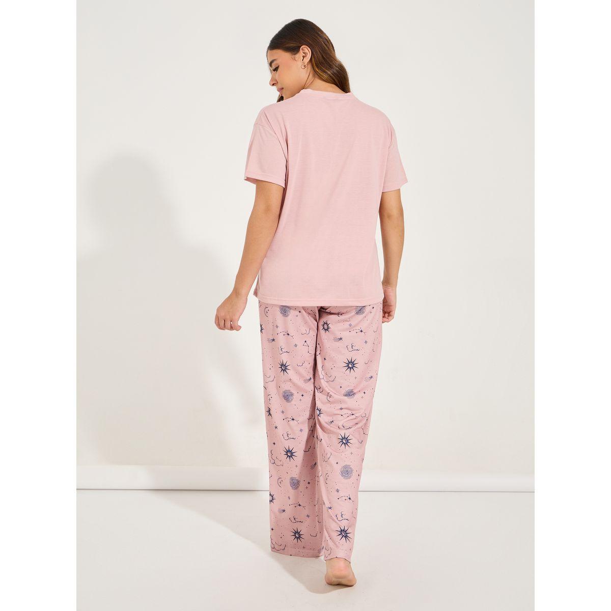 Styli Unwind Astrology Print Dropped Shoulder T-Shirt & Pyjama Set-women-clothing-nightwear-pyjamas-longsets-image-5