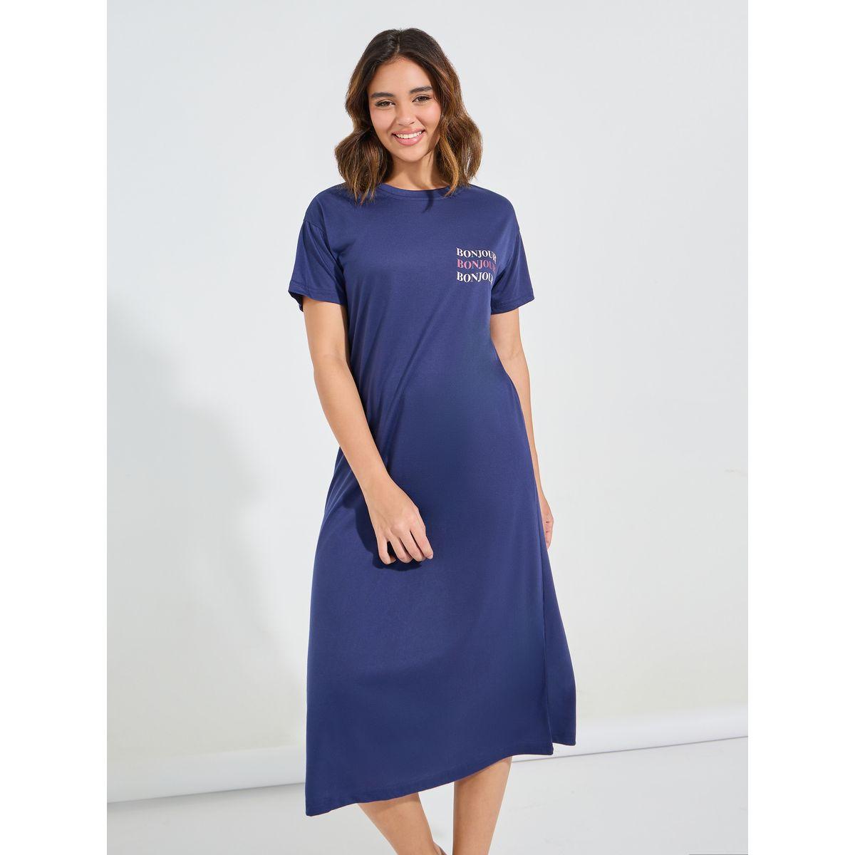 Styli Unwind Bonjour Print Midi Length Sleep T-Shirt-women-clothing-nightwear-nighties-image-2