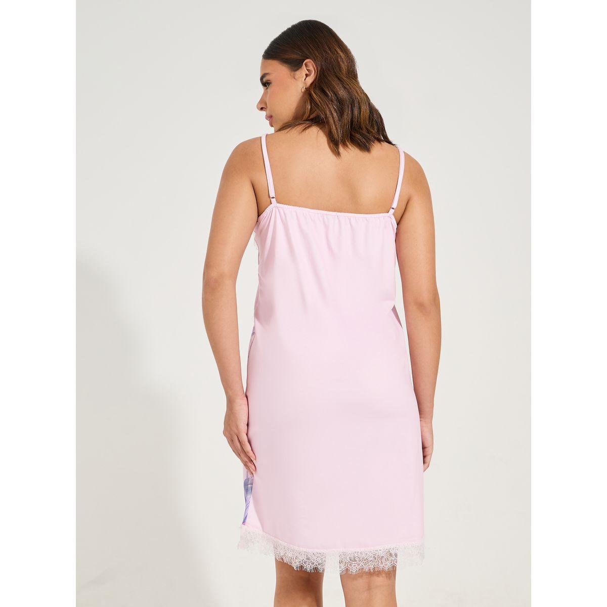Styli Unwind Placement Floral Print Lace Trim Knee Length Slip Dress-women-clothing-nightwear-nighties-image-4