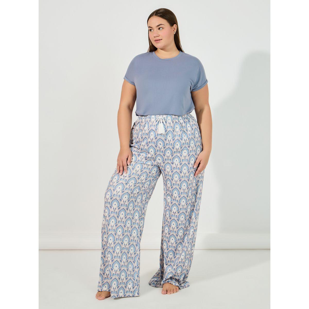 Styli Unwind Plus Size Turn-Up Sleeve T-Shirt & Printed Pyjama Set-women-clothing-nightwear-pyjamas-longsets-image-5