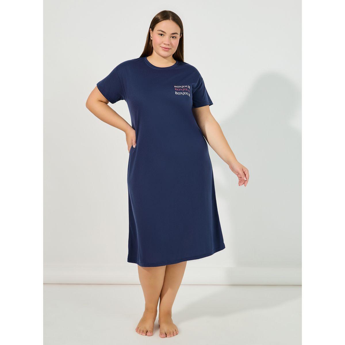Styli Unwind Plus Size Happiness Waves Sleep T-Shirt Dress-women-clothing-nightwear-nighties-image-1