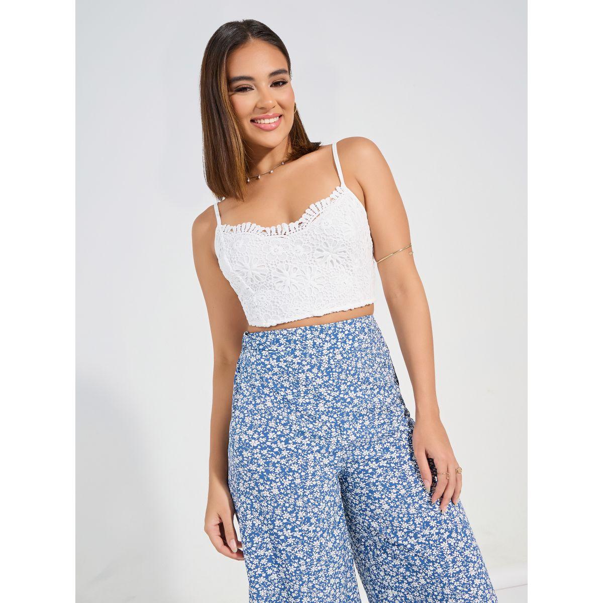 Take Two Lace Insert Cami Top and Ditsy Print Pants Co-Ords-women-clothing-coordsets-image-3