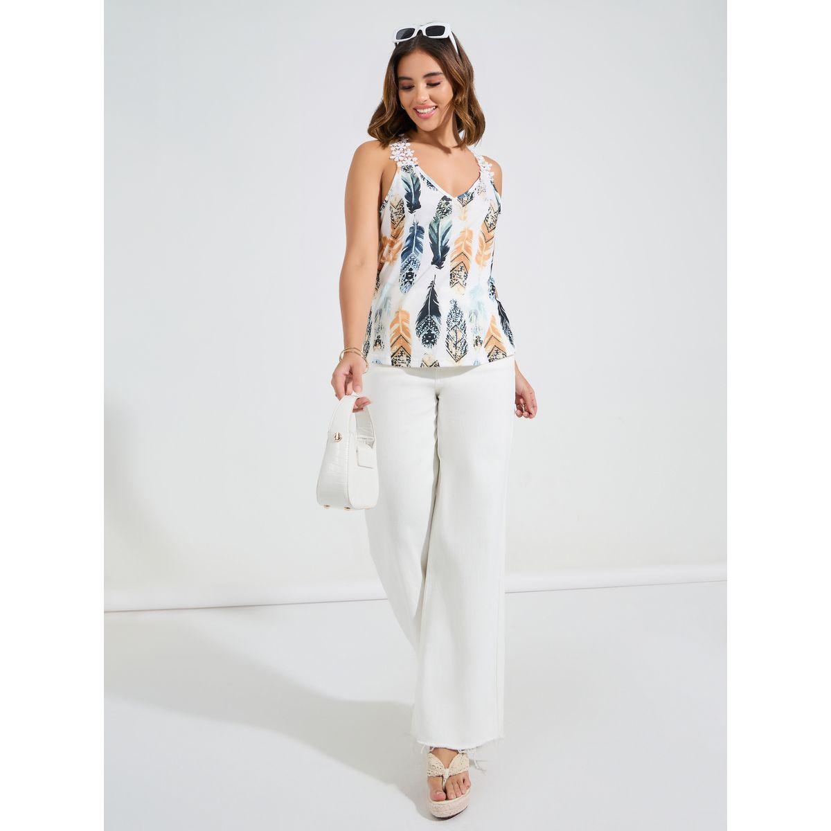 Causey X Styli  Feather Print Cami Top-women-clothing-tshirts-image-2