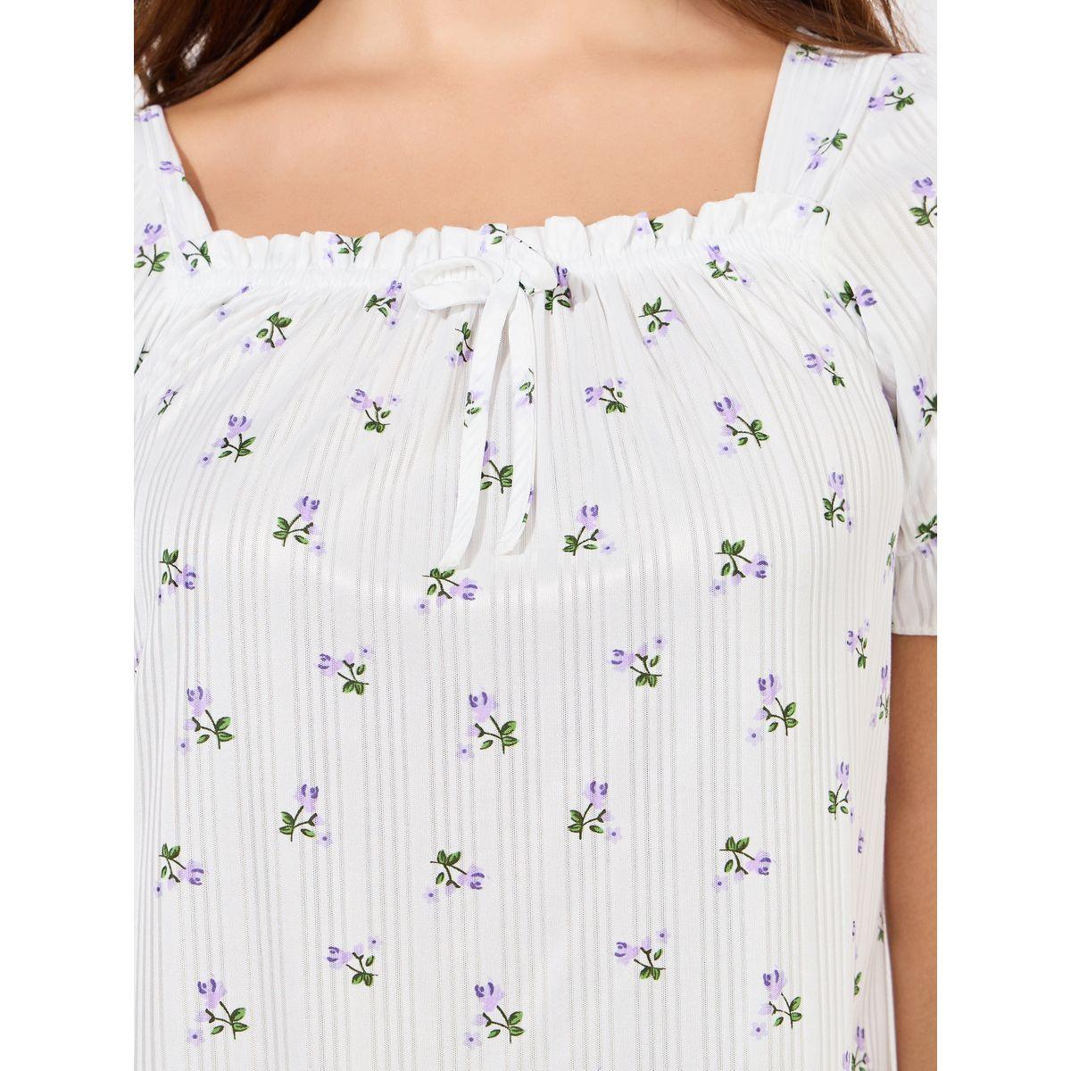 Styli Unwind Lace Trim Bow Ditsy Floral Gathered Neck Nightdress-women-clothing-nightwear-nighties-image-3