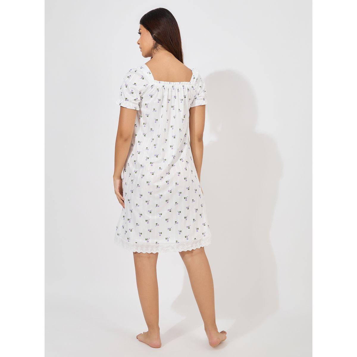 قميص نوم بطبعة زهور صغيرة وتفاصيل دانتيل-women-clothing-nightwear-nighties-image-4