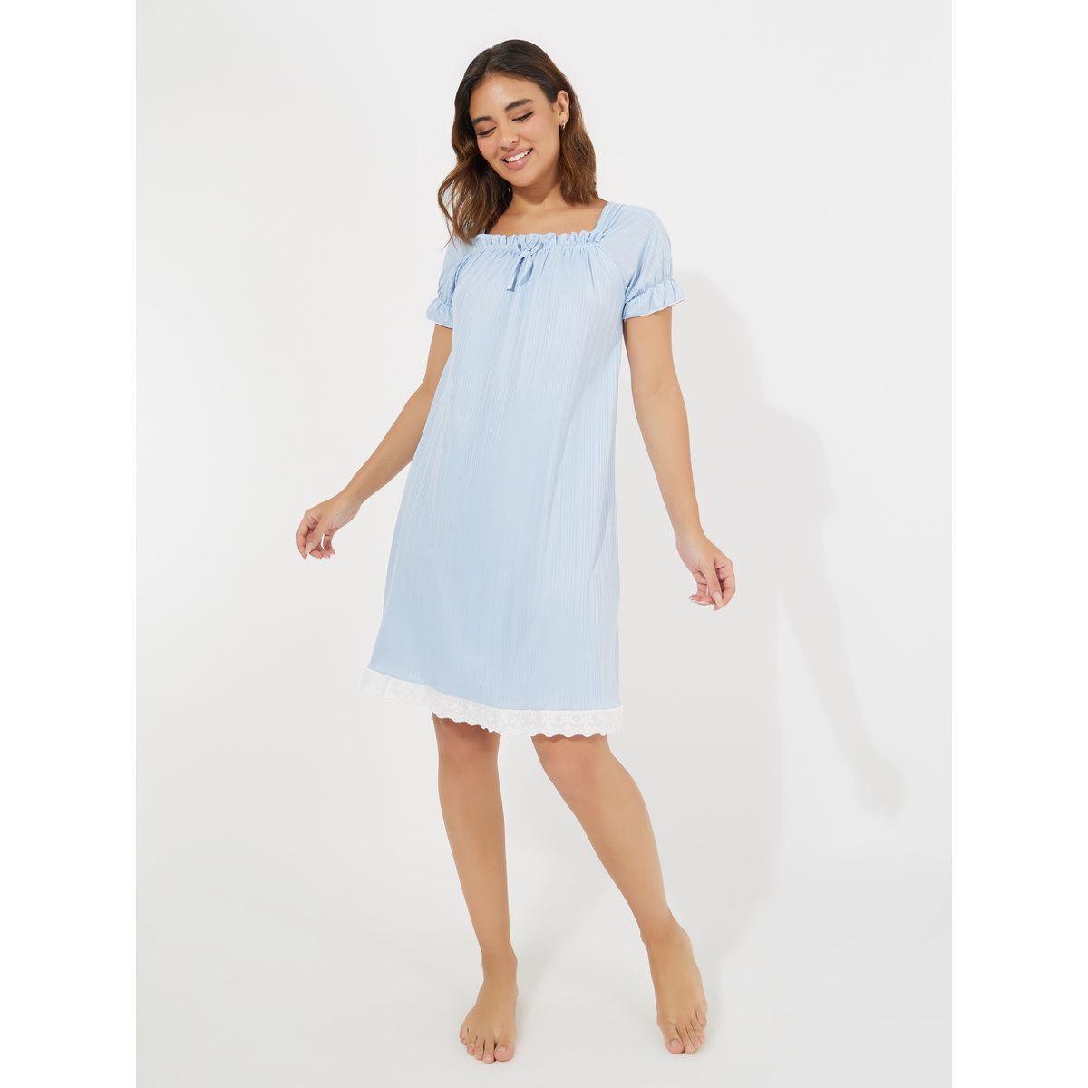 قميص نوم بطول الركبة وتفاصيل دانتيل-women-clothing-nightwear-nighties-image-1