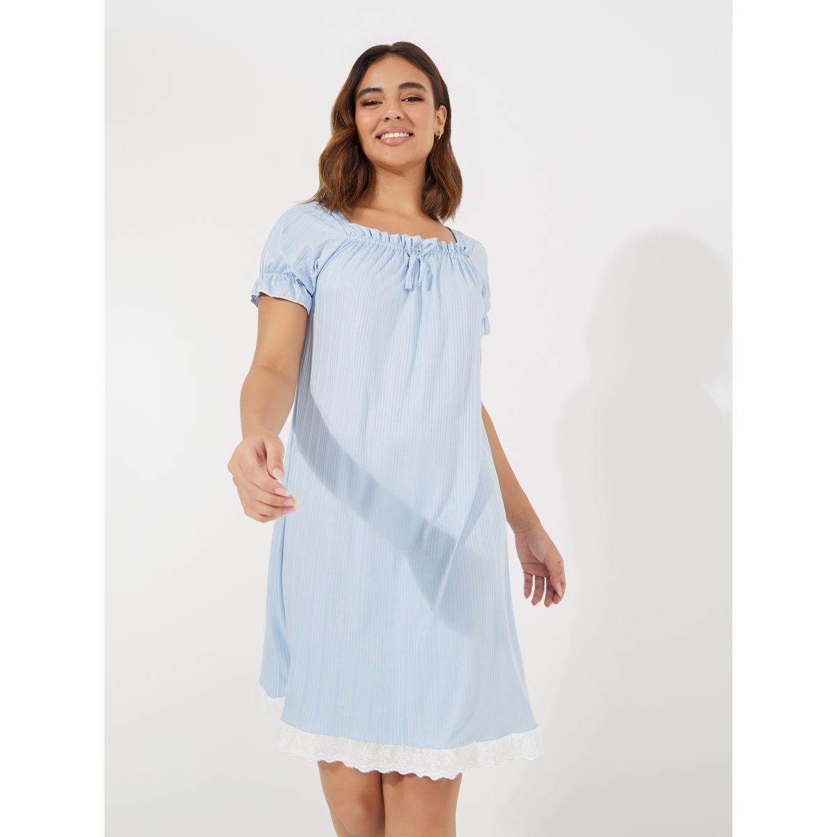 قميص نوم بطول الركبة وتفاصيل دانتيل-women-clothing-nightwear-nighties-image-2