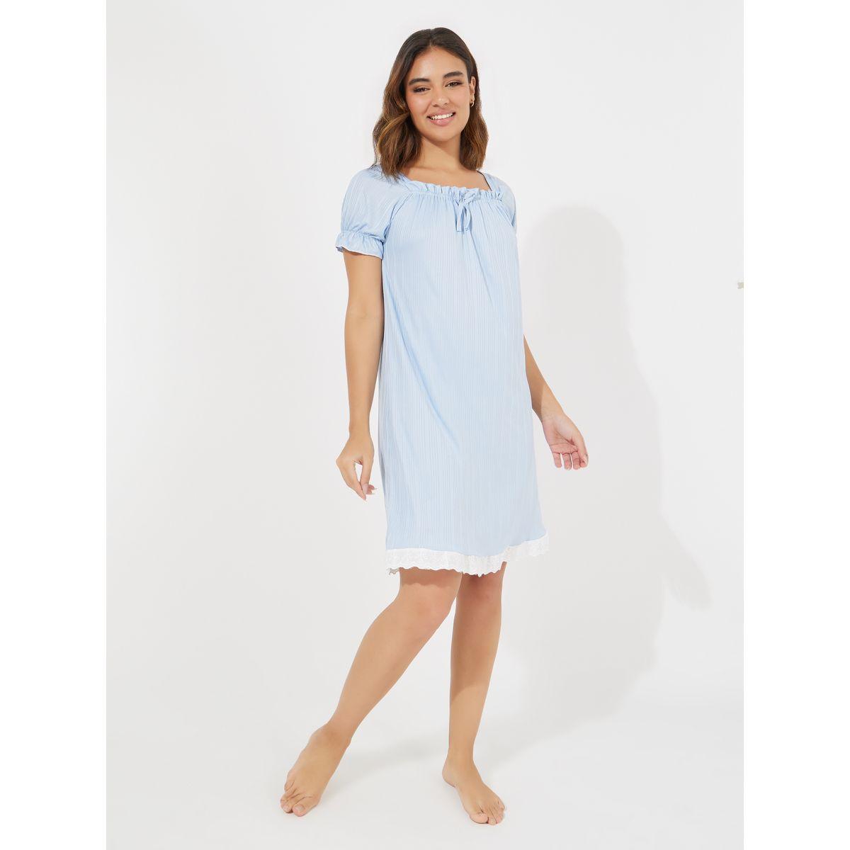 قميص نوم بطول الركبة وتفاصيل دانتيل-women-clothing-nightwear-nighties-image-4
