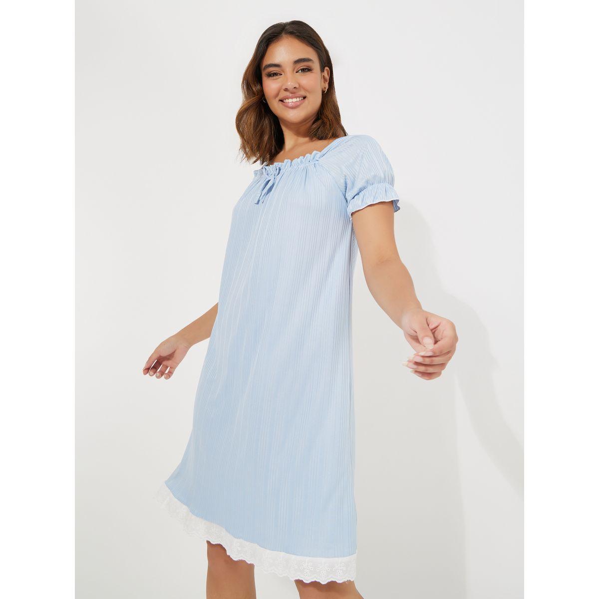 قميص نوم بطول الركبة وتفاصيل دانتيل-women-clothing-nightwear-nighties-image-5