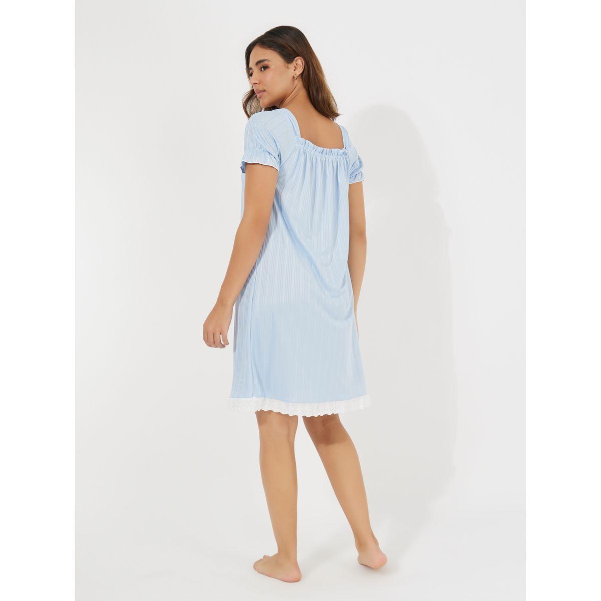 قميص نوم بطول الركبة وتفاصيل دانتيل-women-clothing-nightwear-nighties-image-6