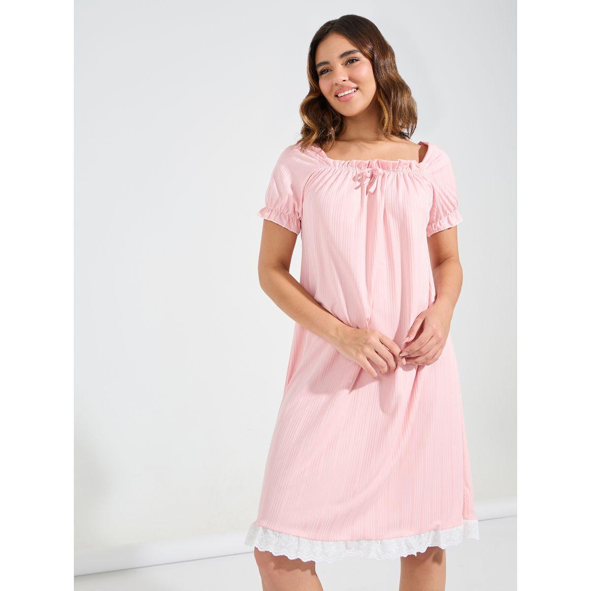 قميص نوم بطول الركبة وتفاصيل دانتيل-women-clothing-nightwear-nighties-image-2
