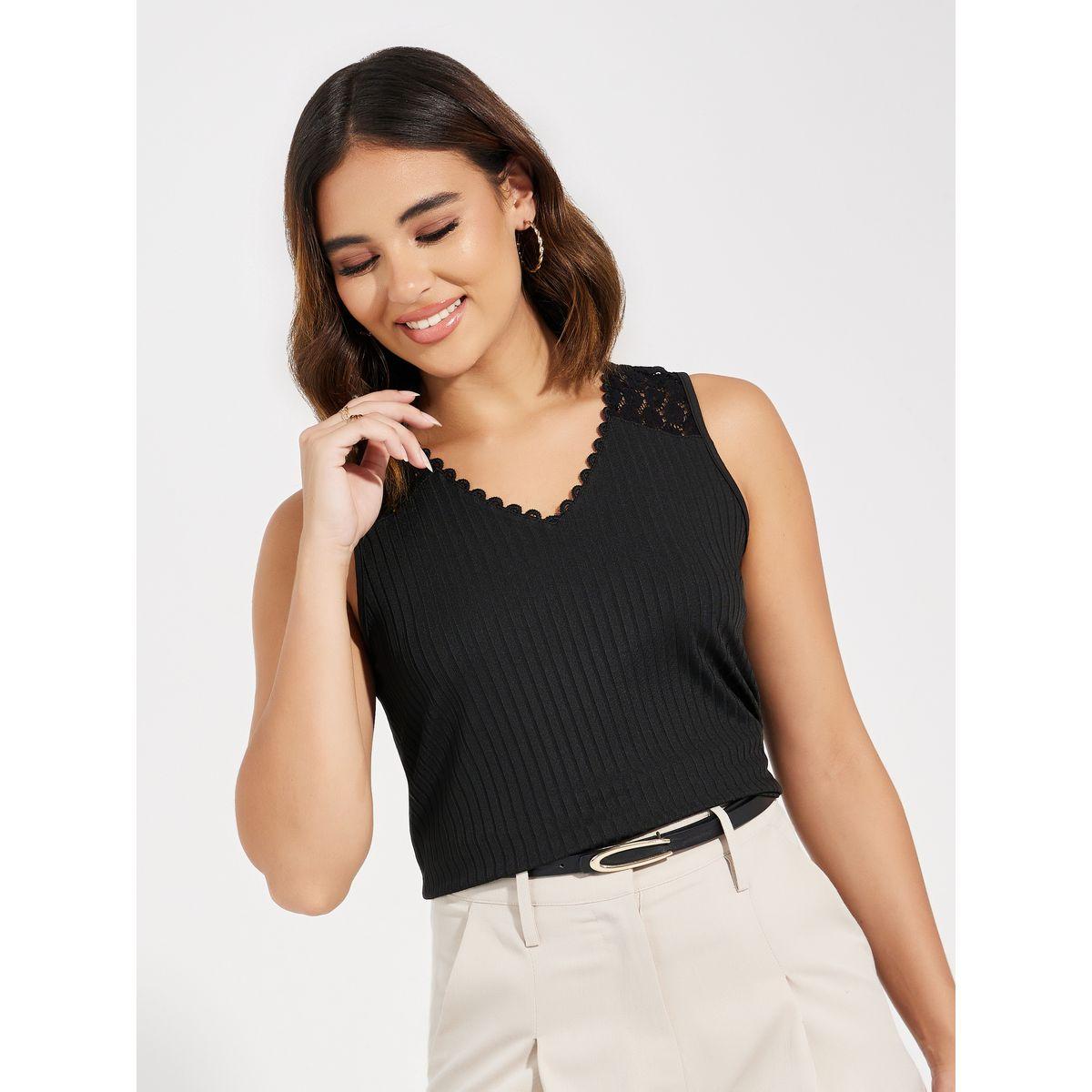 Causey X Styli  Lace Insert V Neck Knit Top-women-clothing-tshirts-image-5