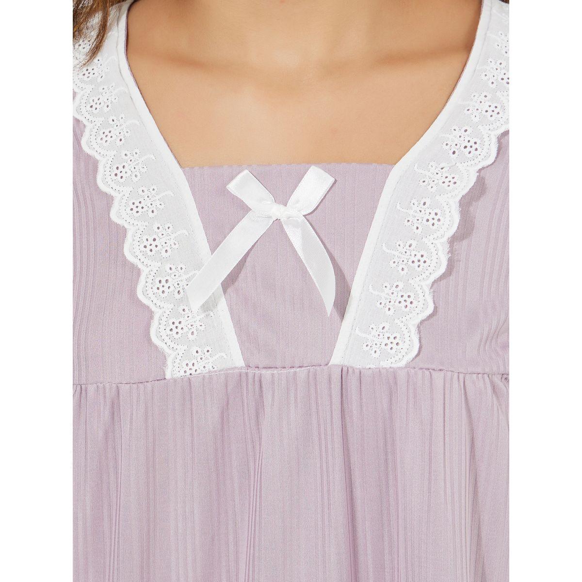 طقم من بنطال بيجاما مع بلوزة بتفاصيل دانتيل-women-clothing-nightwear-pyjamas-longsets-image-3