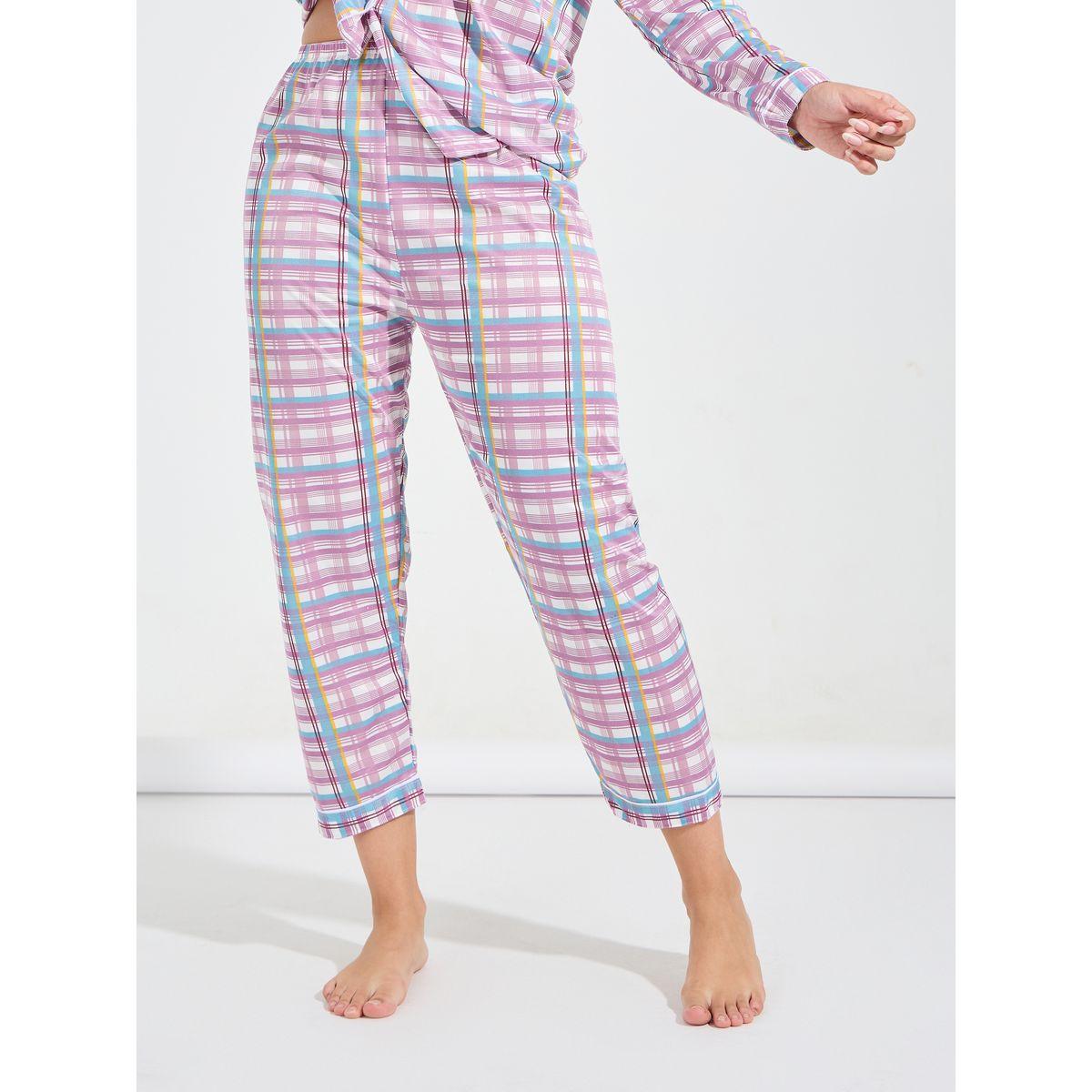 Styli Unwind Checked Piped Button Through Shirt & Pyjama Set-women-clothing-nightwear-pyjamas-longsets-image-5