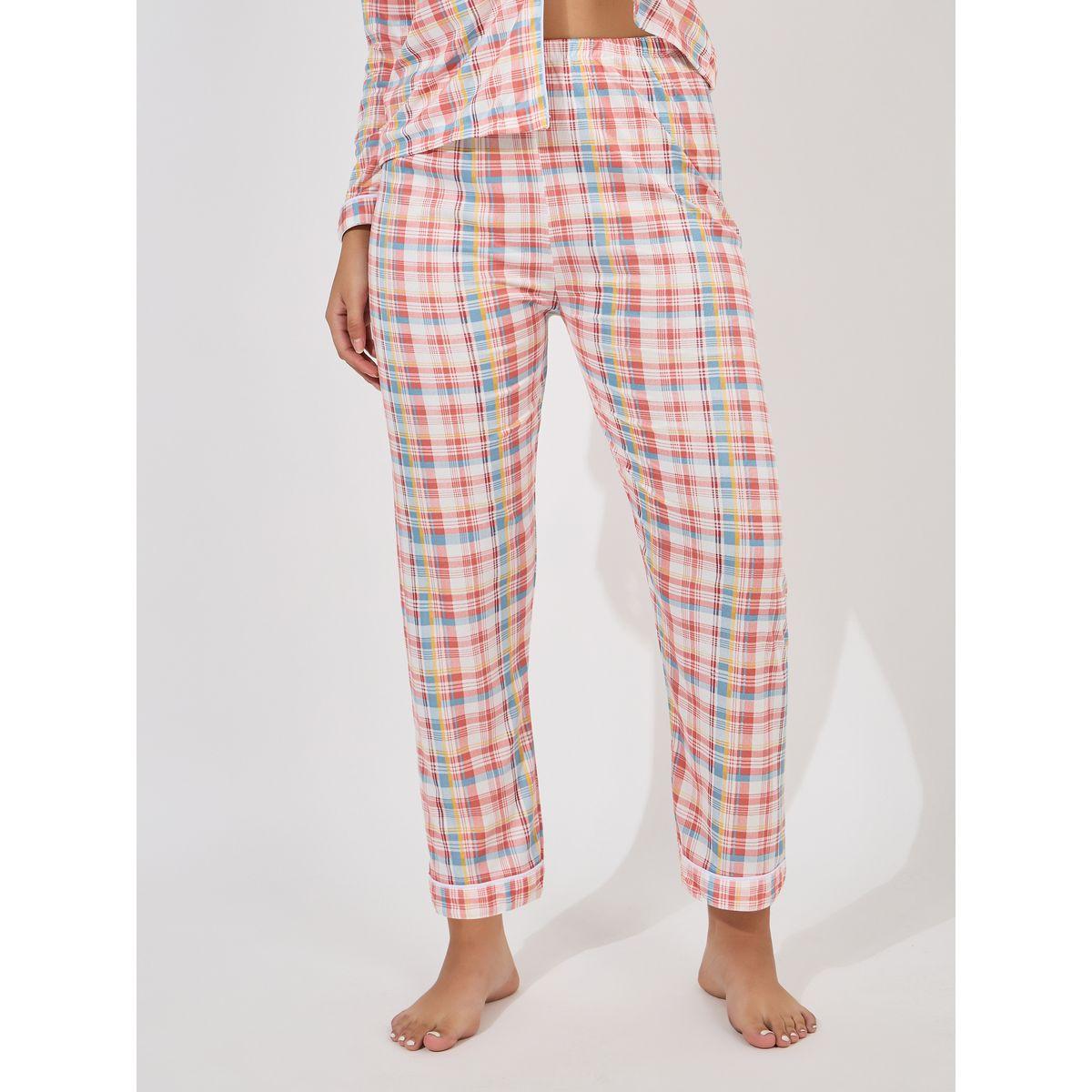 Styli Unwind Checked Piped Button Through Shirt & Pyjama Set-women-clothing-nightwear-pyjamas-longsets-image-5