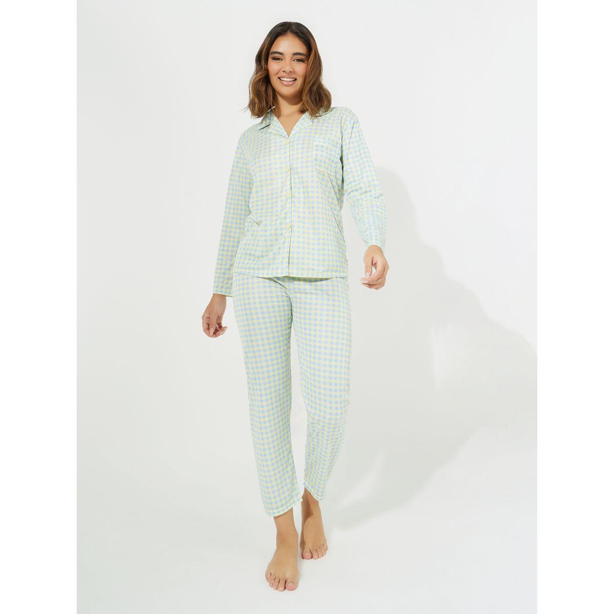 Styli Unwind Gingham Piped Button Through Shirt & Pyjama Set-women-clothing-nightwear-pyjamas-longsets-image-2