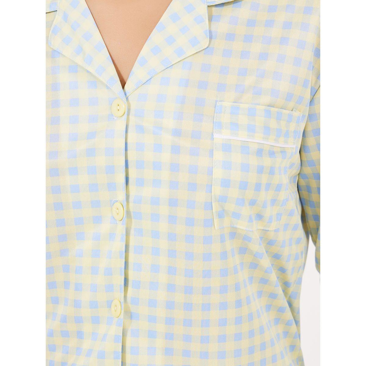 Styli Unwind Gingham Piped Button Through Shirt & Pyjama Set-women-clothing-nightwear-pyjamas-longsets-image-4