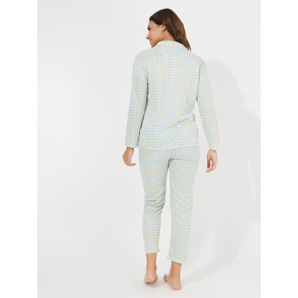 Styli Unwind Gingham Piped Button Through Shirt & Pyjama Set-women-clothing-nightwear-pyjamas-longsets-image-5