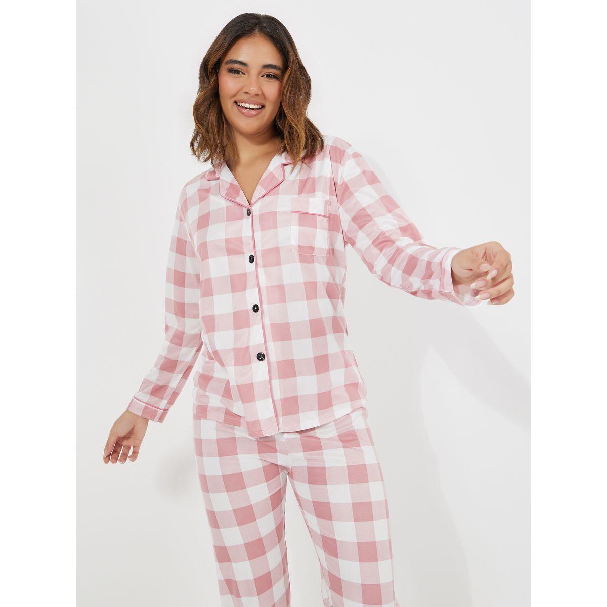 Styli Unwind Gingham Piped Button Through Shirt & Pyjama Set-women-clothing-nightwear-pyjamas-longsets-image-2
