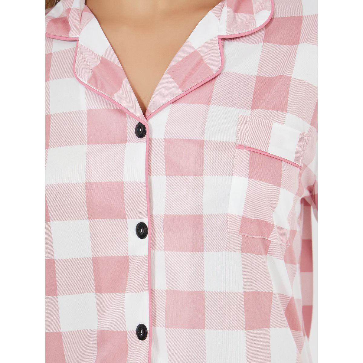 Styli Unwind Gingham Piped Button Through Shirt & Pyjama Set-women-clothing-nightwear-pyjamas-longsets-image-3