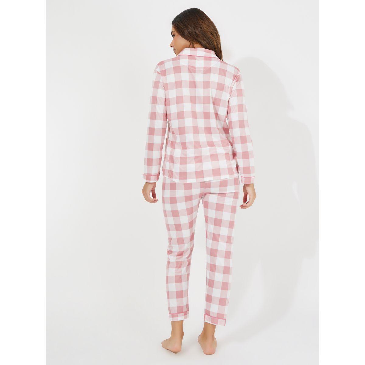 Styli Unwind Gingham Piped Button Through Shirt & Pyjama Set-women-clothing-nightwear-pyjamas-longsets-image-4