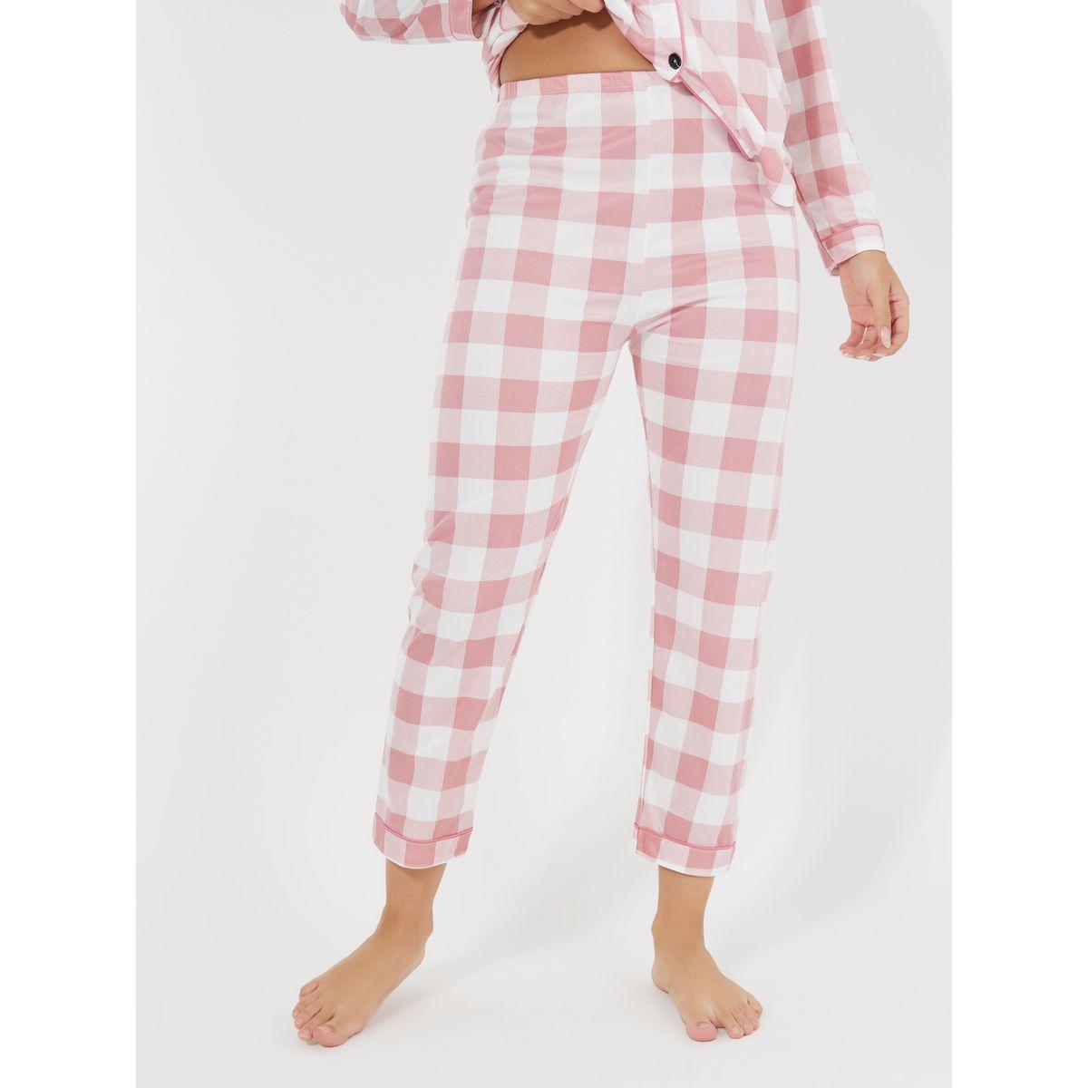 Styli Unwind Gingham Piped Button Through Shirt & Pyjama Set-women-clothing-nightwear-pyjamas-longsets-image-5