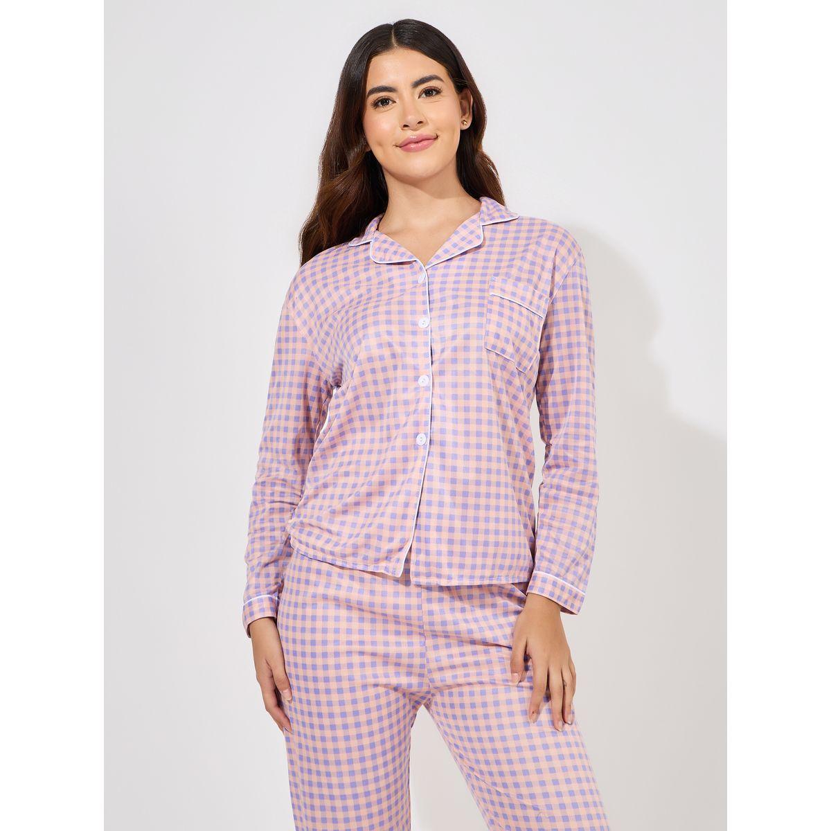 Styli Unwind Gingham Piped Button Through Shirt & Pyjama Set-women-clothing-nightwear-pyjamas-longsets-image-2