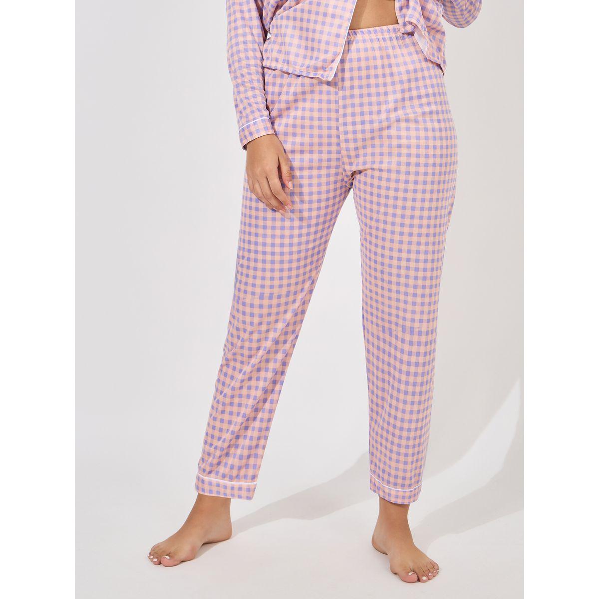 طقم من بنطال بيجاما مع بلوزة جينغام بازرار غلق-women-clothing-nightwear-pyjamas-longsets-image-5
