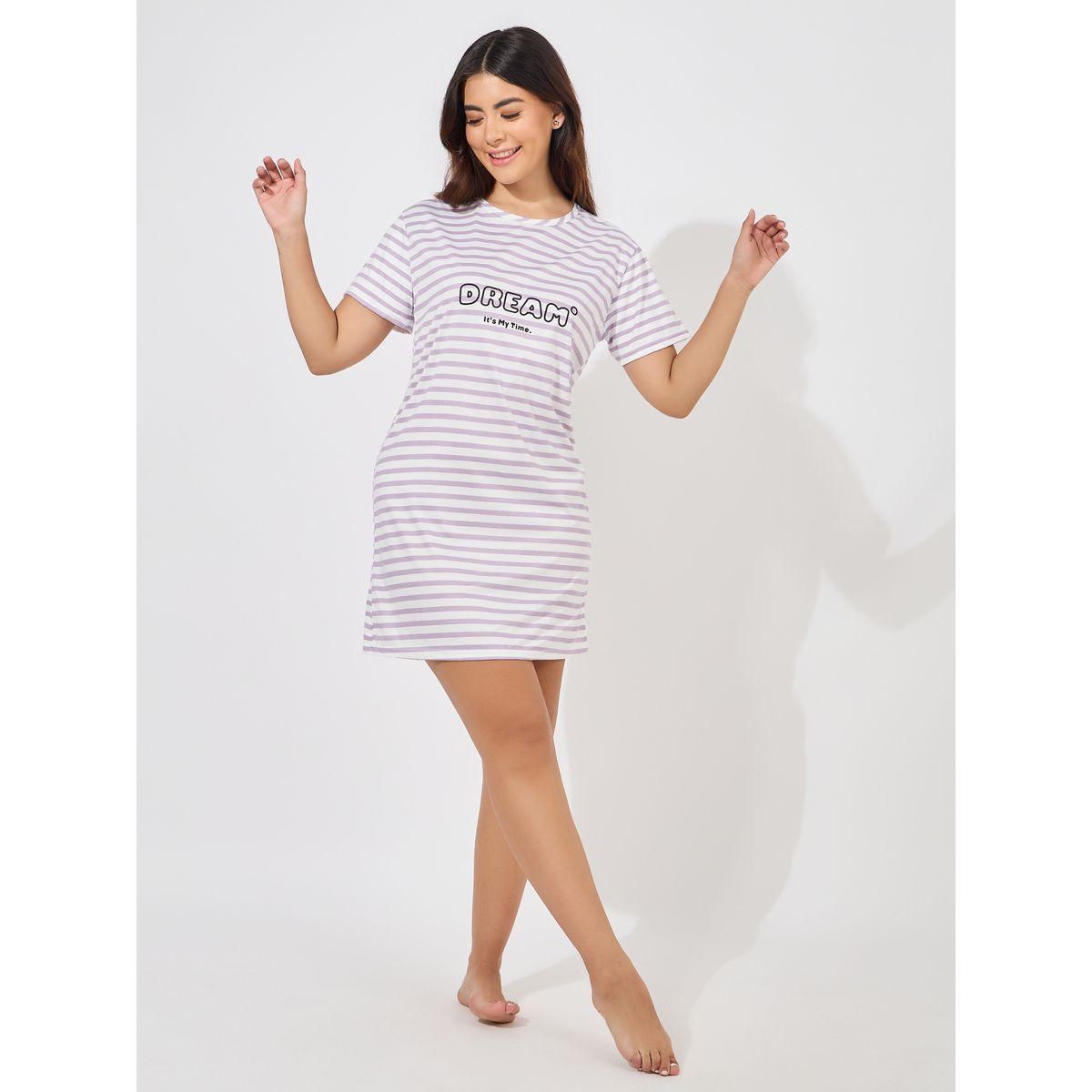 Styli Unwind Dream Striped Print Sleep T-Shirt Dress-women-clothing-nightwear-nighties-image-2