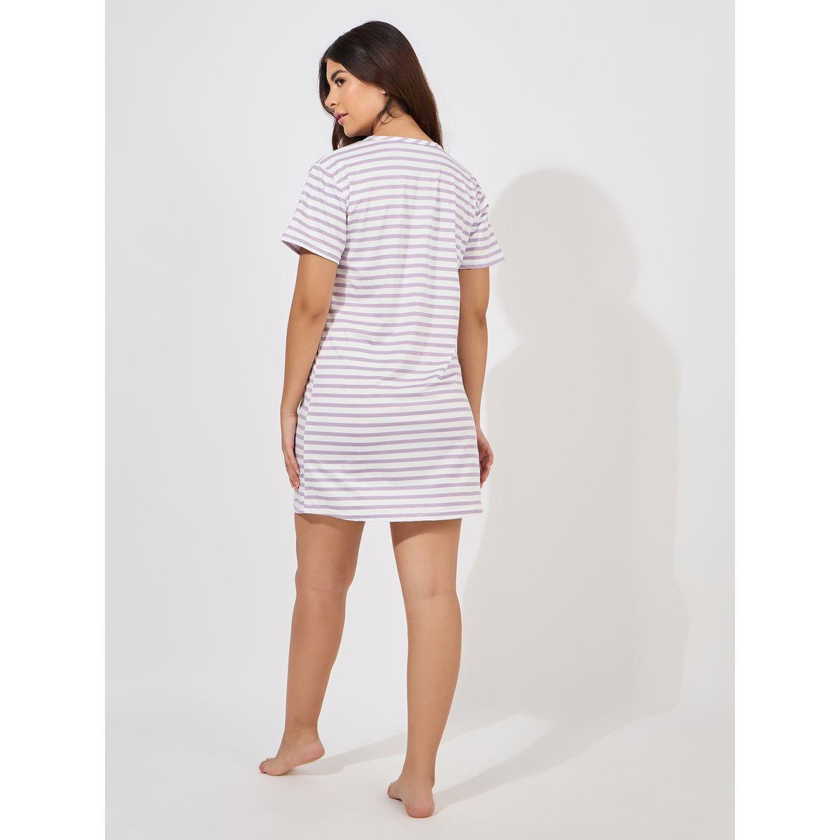 Styli Unwind Dream Striped Print Sleep T-Shirt Dress-women-clothing-nightwear-nighties-image-4