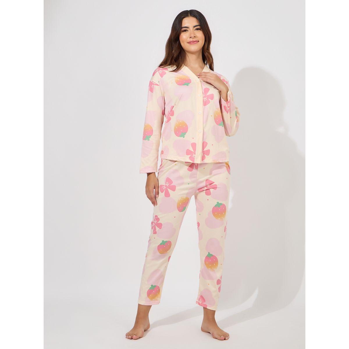 طقم من بنطال بيجاما مع بلوزة مطبعة بالكامل-women-clothing-nightwear-pyjamas-longsets-image-2