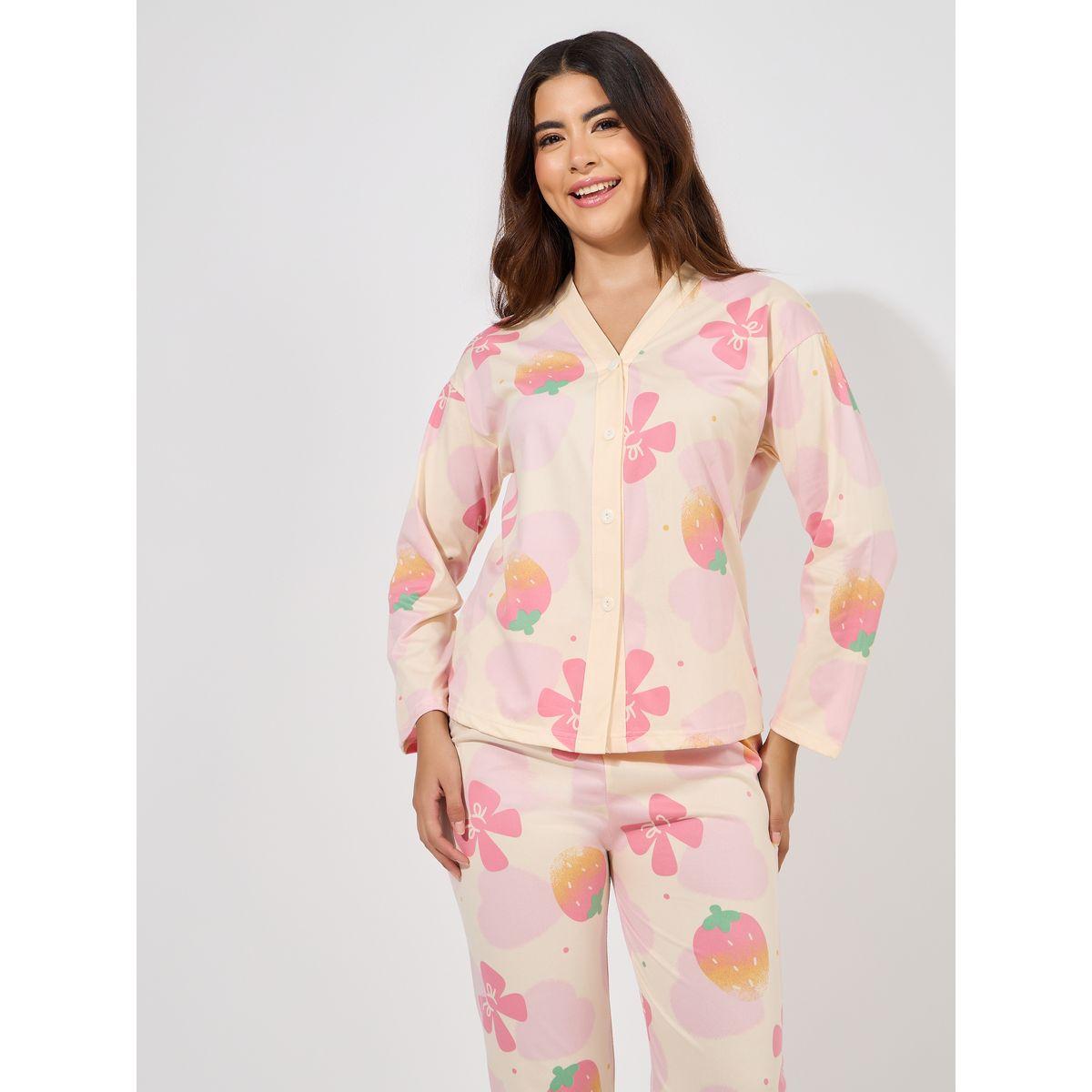 طقم من بنطال بيجاما مع بلوزة مطبعة بالكامل-women-clothing-nightwear-pyjamas-longsets-image-3