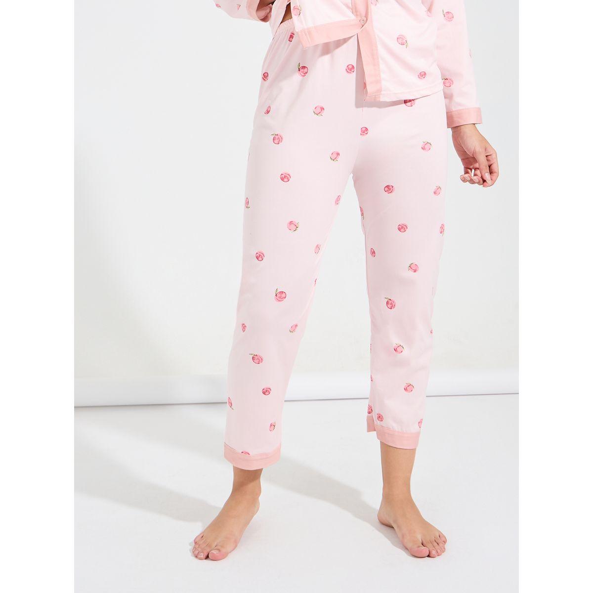 Styli Unwind AOP Peach Collarless Contrast Edge Shirt & Pyjama Set-women-clothing-nightwear-pyjamas-longsets-image-5