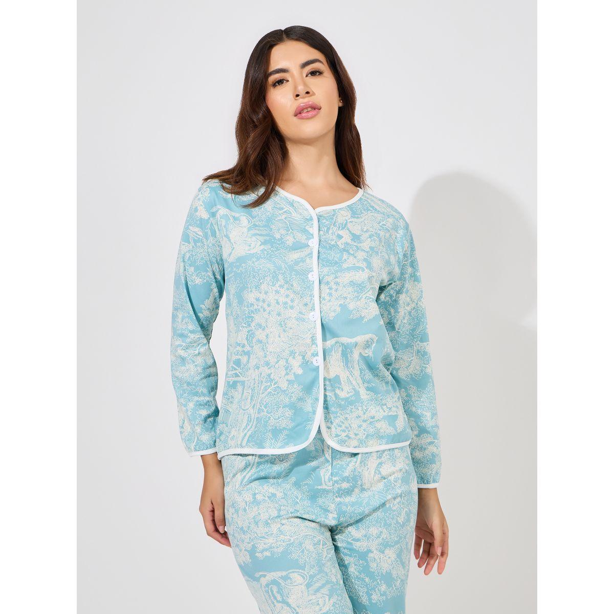 Styli Unwind AOP Floral Scene Contrast Edge Collarless Shirt & Pyjama Set-women-clothing-nightwear-pyjamas-longsets-image-2