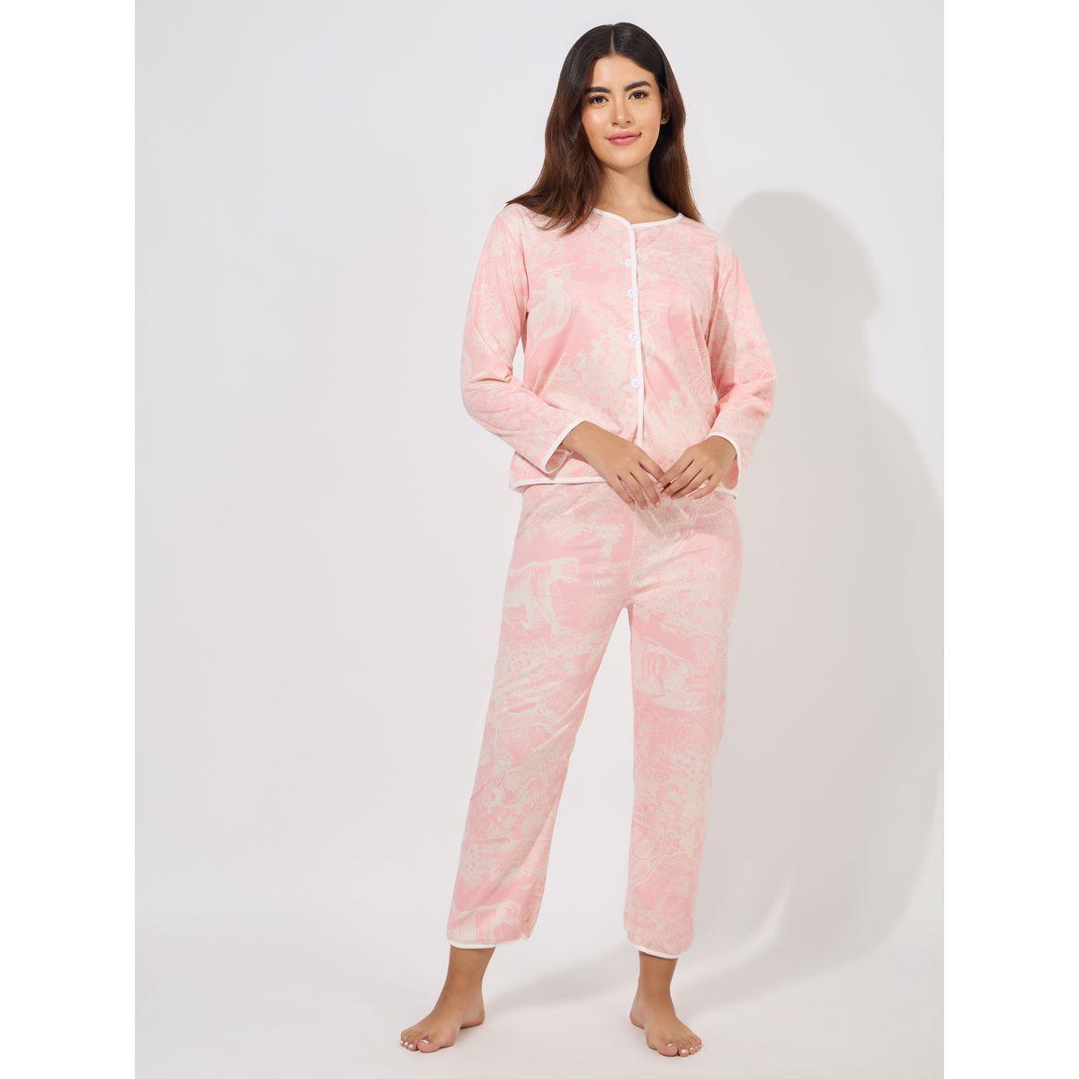 Styli Unwind AOP Floral Scene Contrast Edge Collarless Shirt & Pyjama Set-women-clothing-nightwear-pyjamas-longsets-image-1