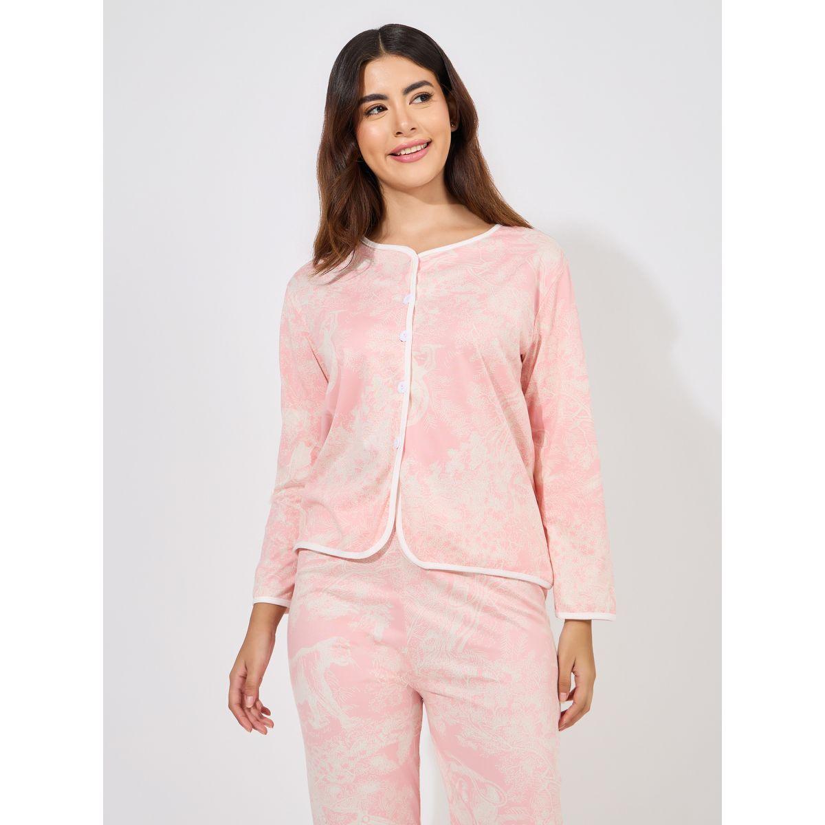 Styli Unwind AOP Floral Scene Contrast Edge Collarless Shirt & Pyjama Set-women-clothing-nightwear-pyjamas-longsets-image-2