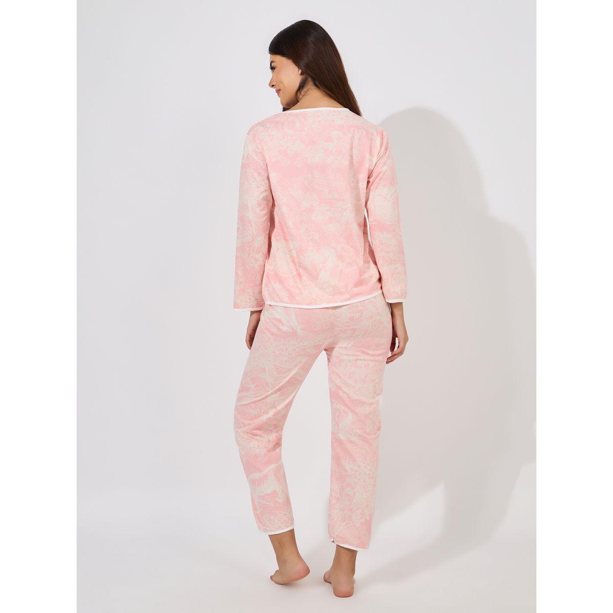 Styli Unwind AOP Floral Scene Contrast Edge Collarless Shirt & Pyjama Set-women-clothing-nightwear-pyjamas-longsets-image-4