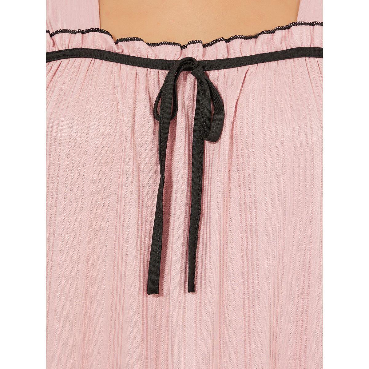Styli Unwind Gathered Contrast Piping Ruffled Hem Short Nightdress-women-clothing-nightwear-nighties-image-3