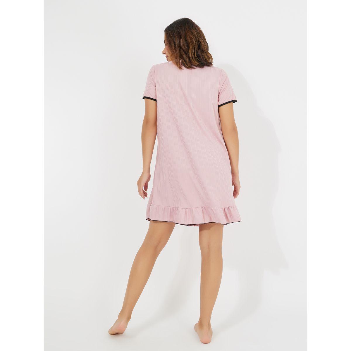 قميص نوم بتداخلات محزوزة وحافة كشكش-women-clothing-nightwear-nighties-image-6