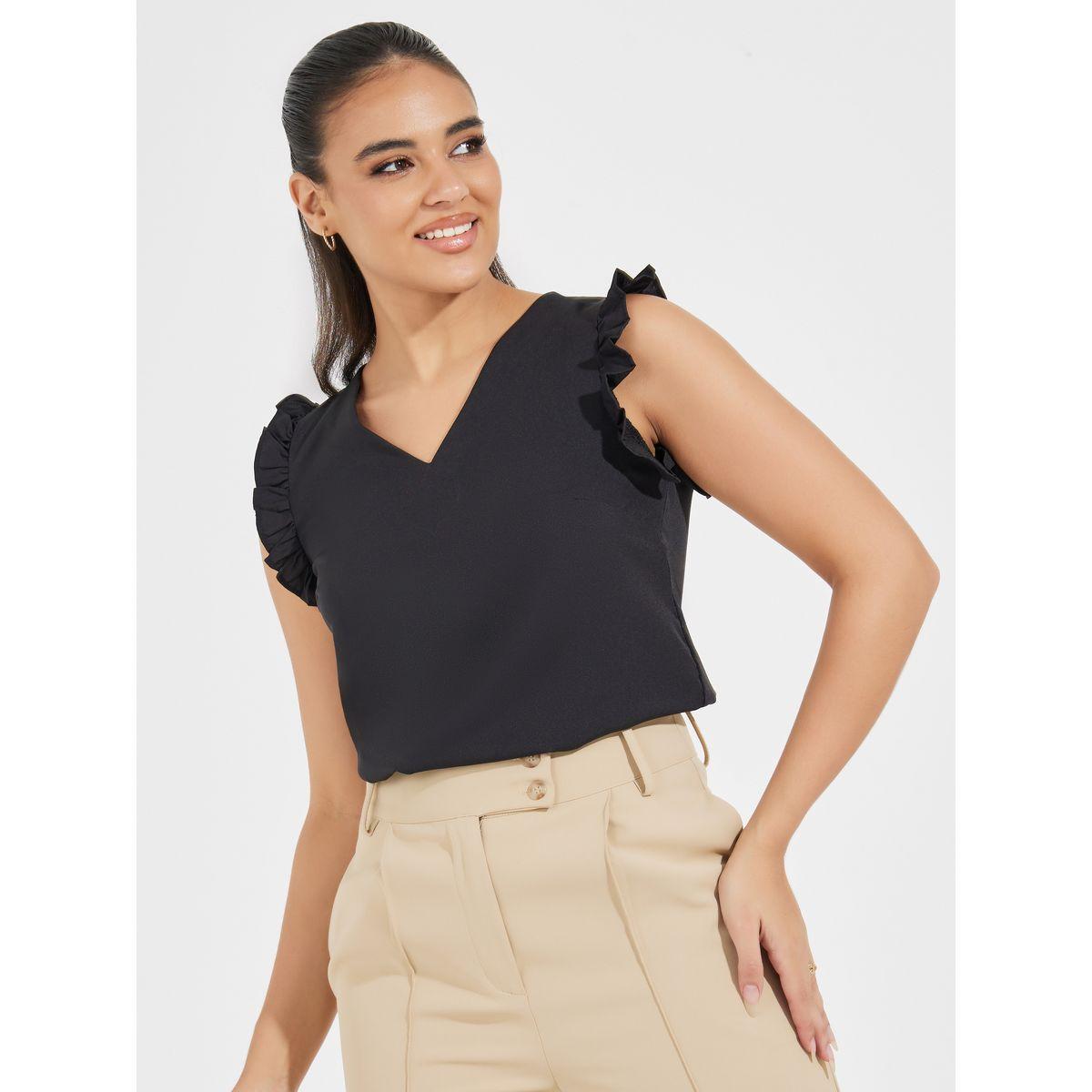 Styli Ruffled Sleeveless V Neck Top-women-clothing-shirtsandblouses-blouses-image-1