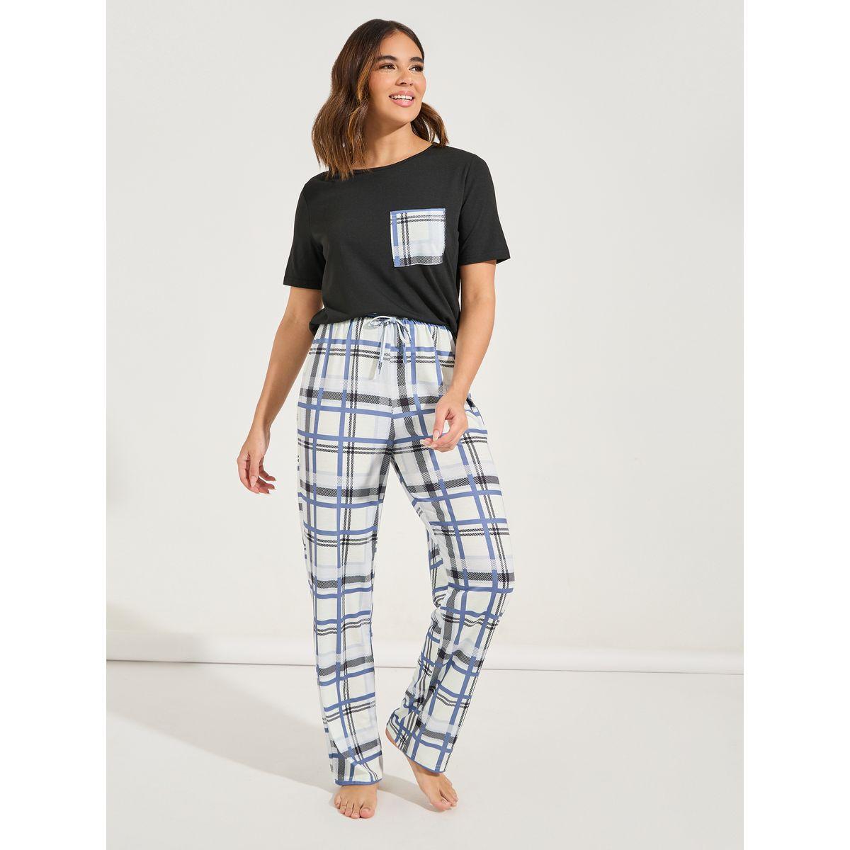 طقم من بنطال بيجاما مع تيشيرت بجيب على الصدر-women-clothing-nightwear-pyjamas-longsets-image-4